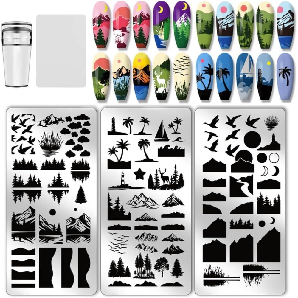 Nail Stamping Plate - 3pcs Nail Stamping Plates Forest Nails