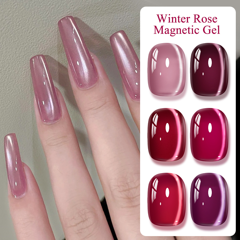 Nail Art Valentines Day - Pink Winter Rose Cat Magnetic Gel
