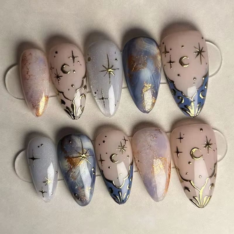 Nail Art Jelly - 24Pcs Short Almond Nails Set Full