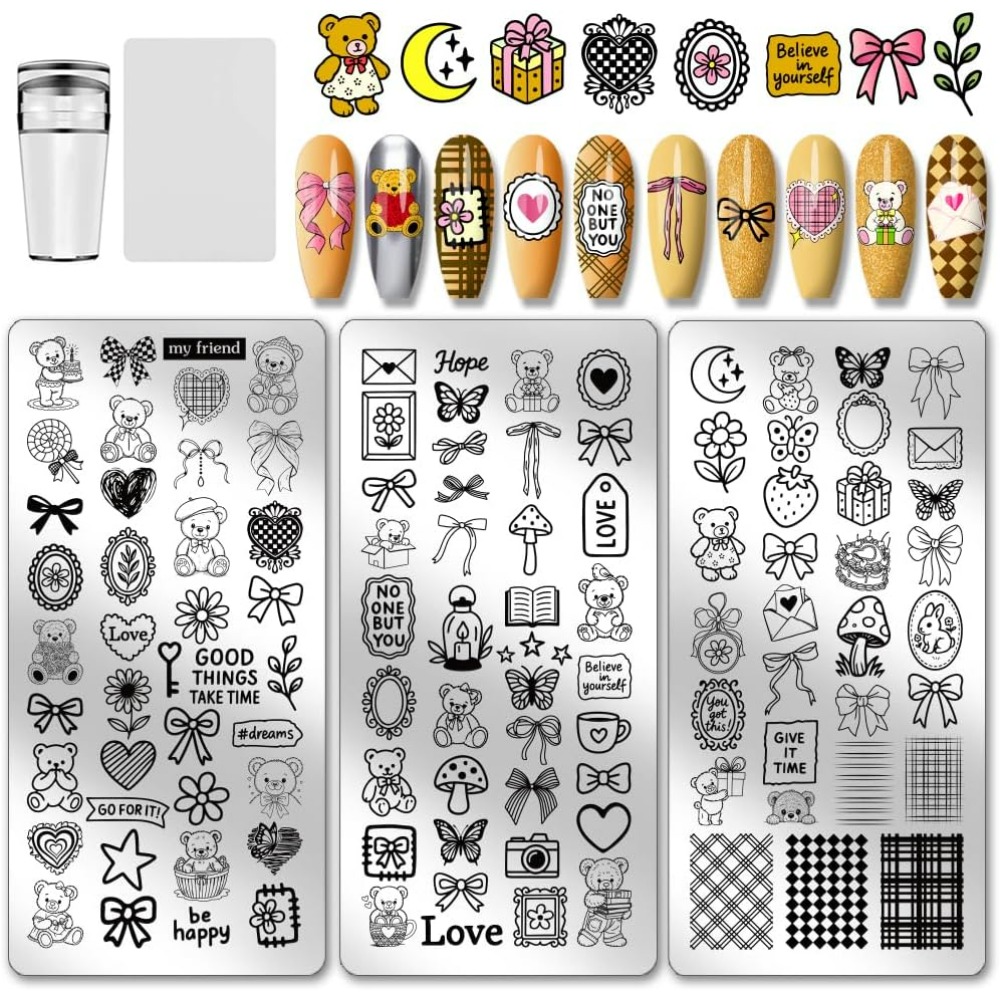 Nail Stamping Plate - 3pcs Cute Bear Nail Stamping Plates