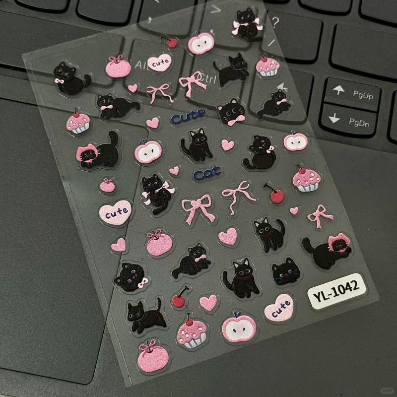 Nail Art Jelly - Cute Cartoon Bow Black Cat 3D