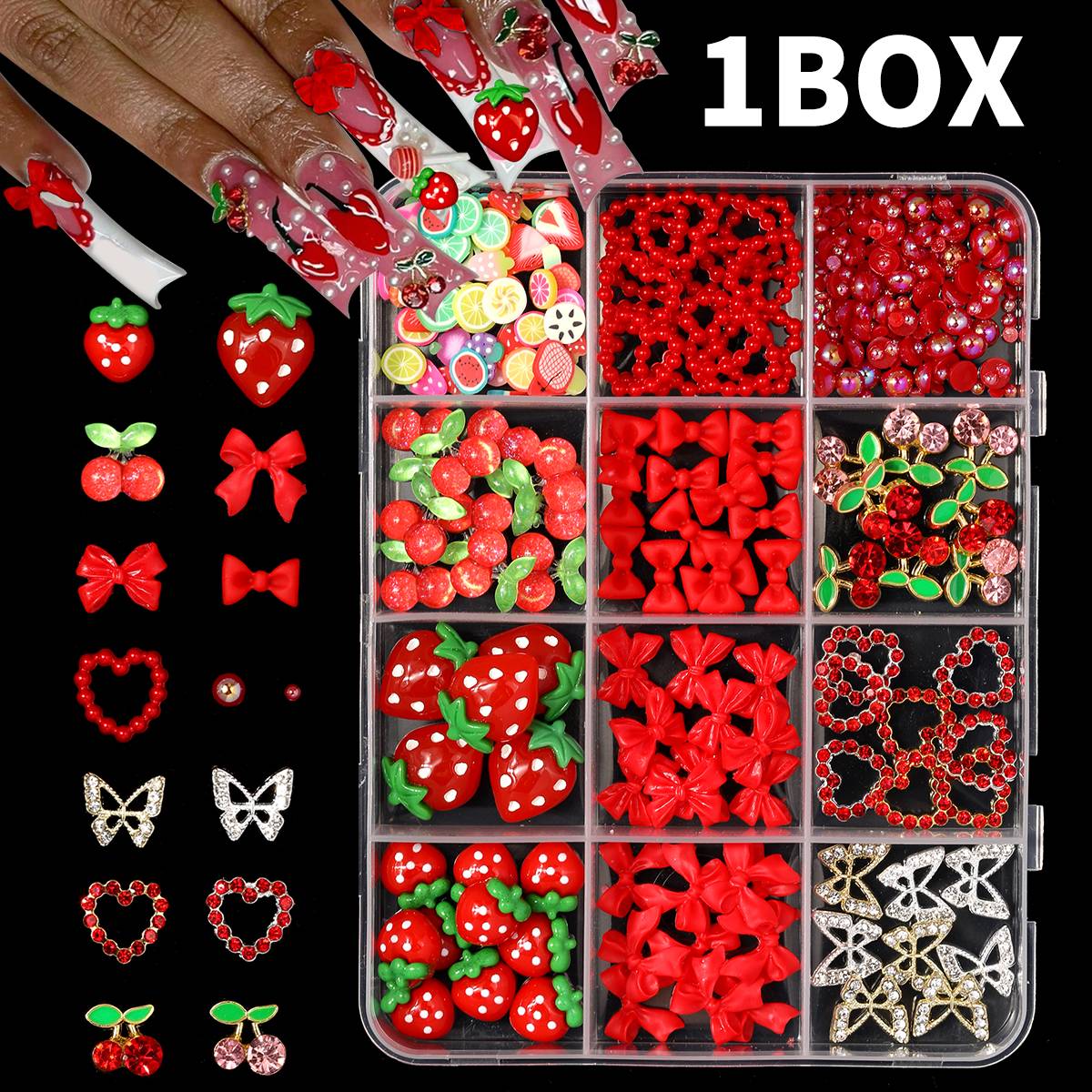 12Grids 3D Red Cherry/Bow/Stra - огляд і ціна Nail Art Red Cherry