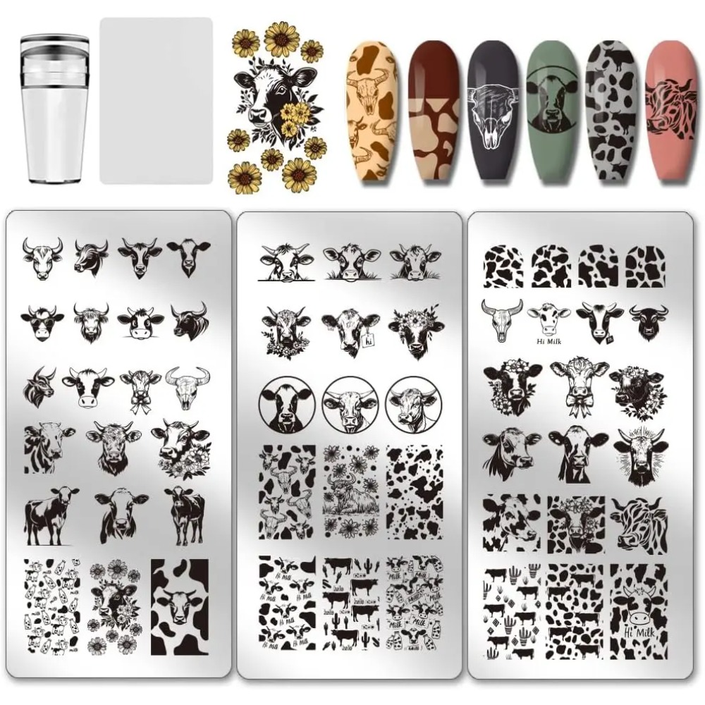 3pcs Cow-Theme Nail Stamping P - огляд і ціна Nail Stamping Plate