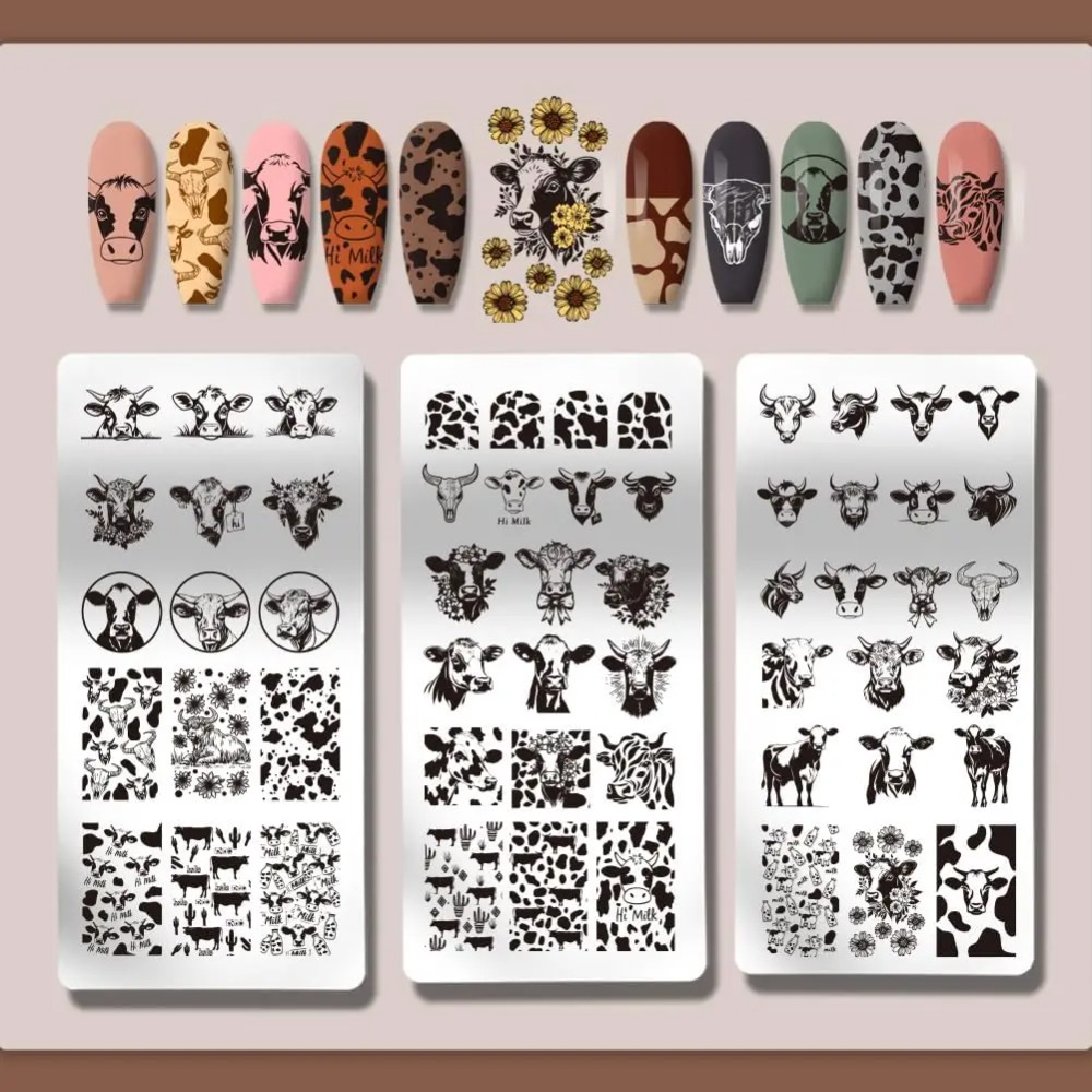 3pcs Cow-Theme Nail Stamping P - огляд і ціна Nail Stamping Plate