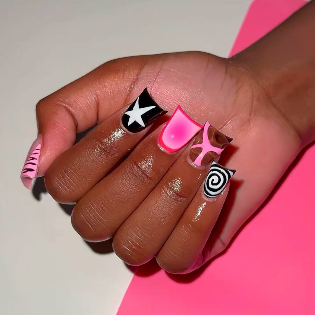 24PCS Pink Black Duckbill Pres - огляд і ціна Nail Art Zebra