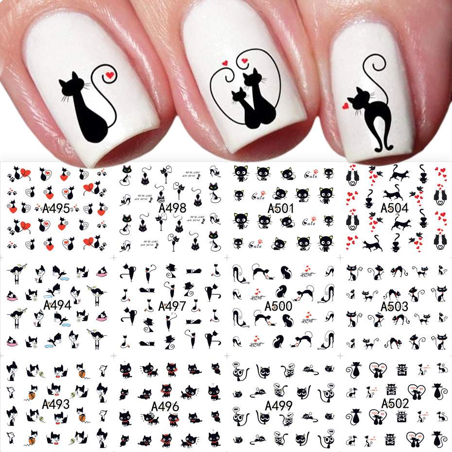 12pcs Black Cat Stickers Nail  - огляд і ціна Nail Art Valentines Day