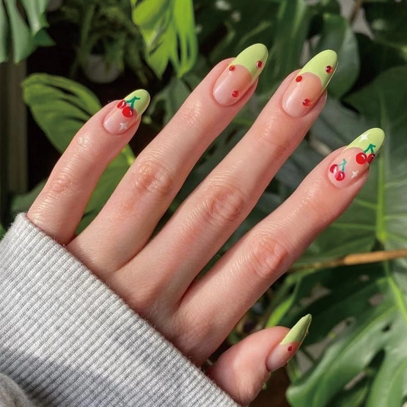 24Pcs French Almond False Nail - огляд і ціна Nail Art Red Cherry