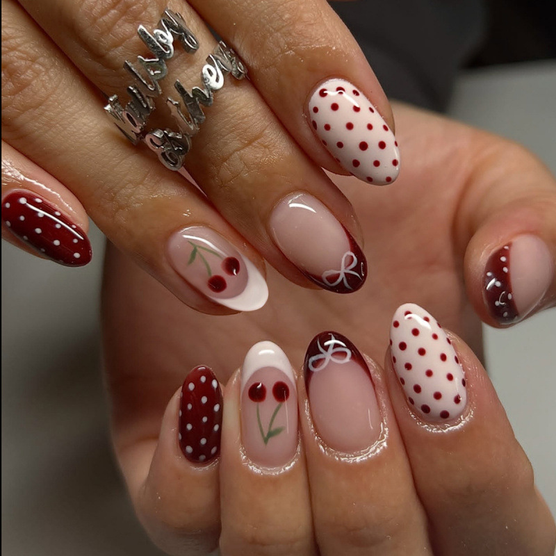 24PCS Fanshion Red French Pres - огляд і ціна Nail Art Red Cherry