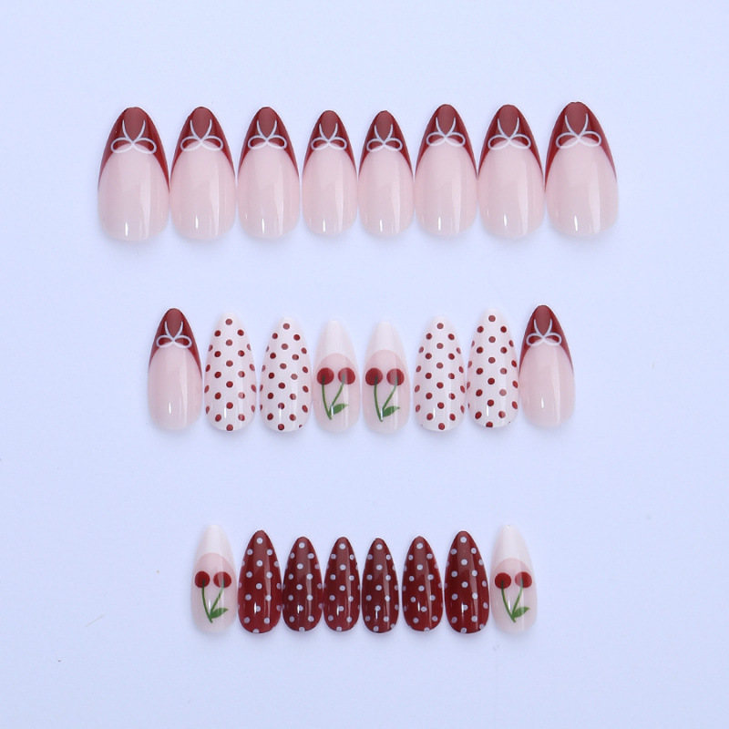 24PCS Fanshion Red French Pres - огляд і ціна Nail Art Red Cherry