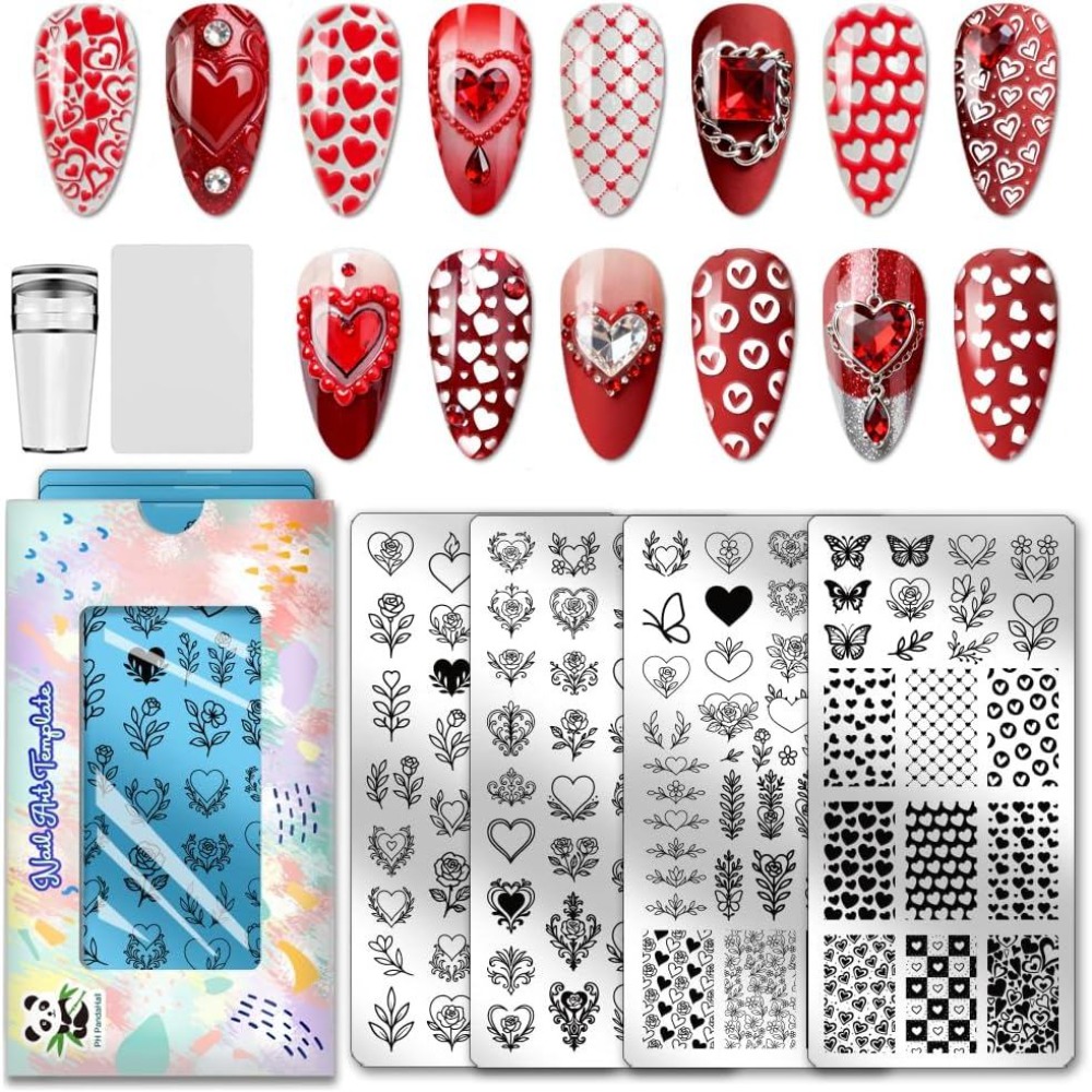 4pcs Heart Nail Stamping Plate - огляд і ціна Nail Stamping Plate