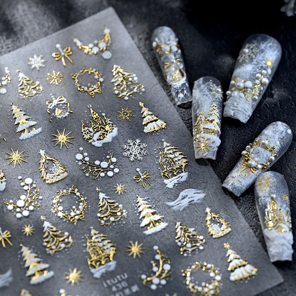 5D Embossed Gold Castle/Garlan - огляд і ціна Nail Art Xmas