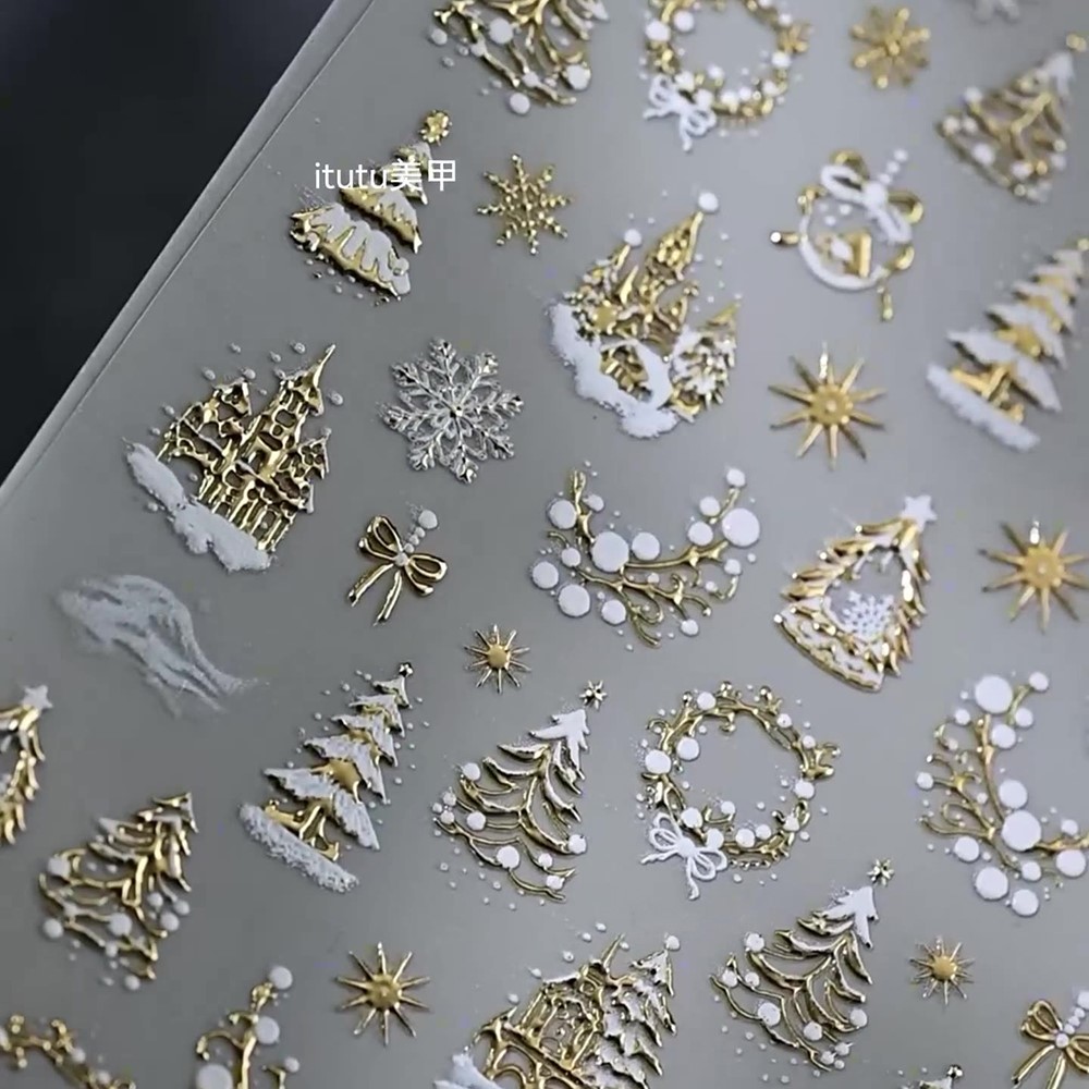 5D Embossed Gold Castle/Garlan - огляд і ціна Nail Art Xmas