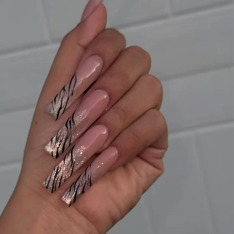 24Pcs Long Coffin Pentagram Rh - огляд і ціна Nail Art Zebra