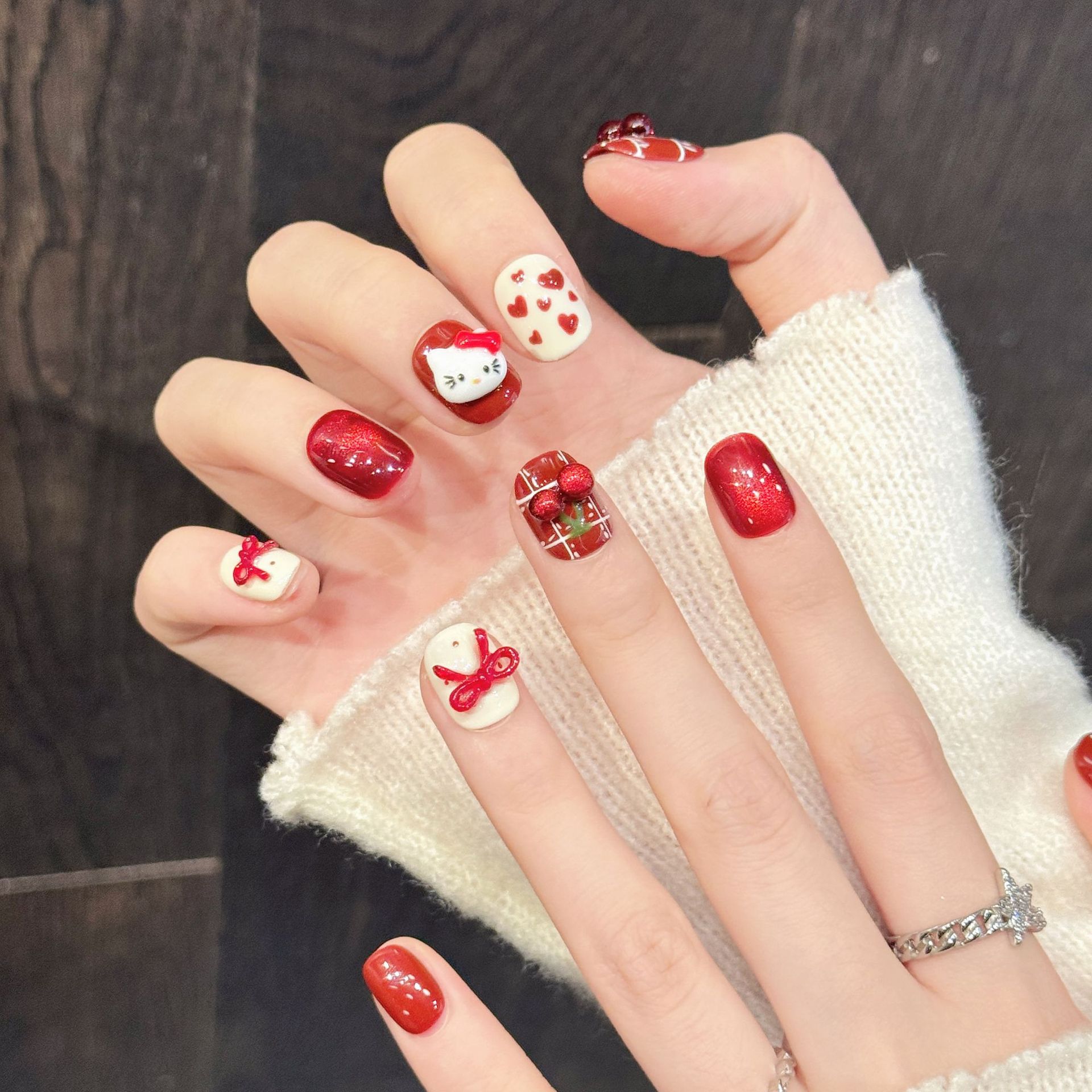 10PCS Handmade Nail Art Red Wh - огляд і ціна Nail Art Red Cherry