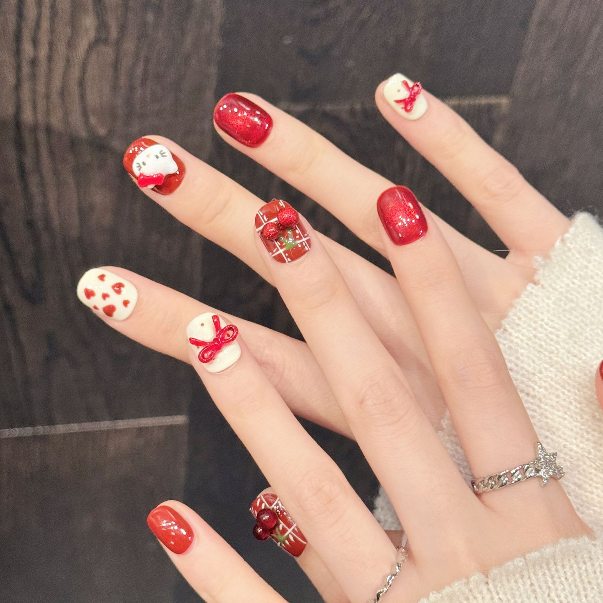10PCS Handmade Nail Art Red Wh - огляд і ціна Nail Art Red Cherry