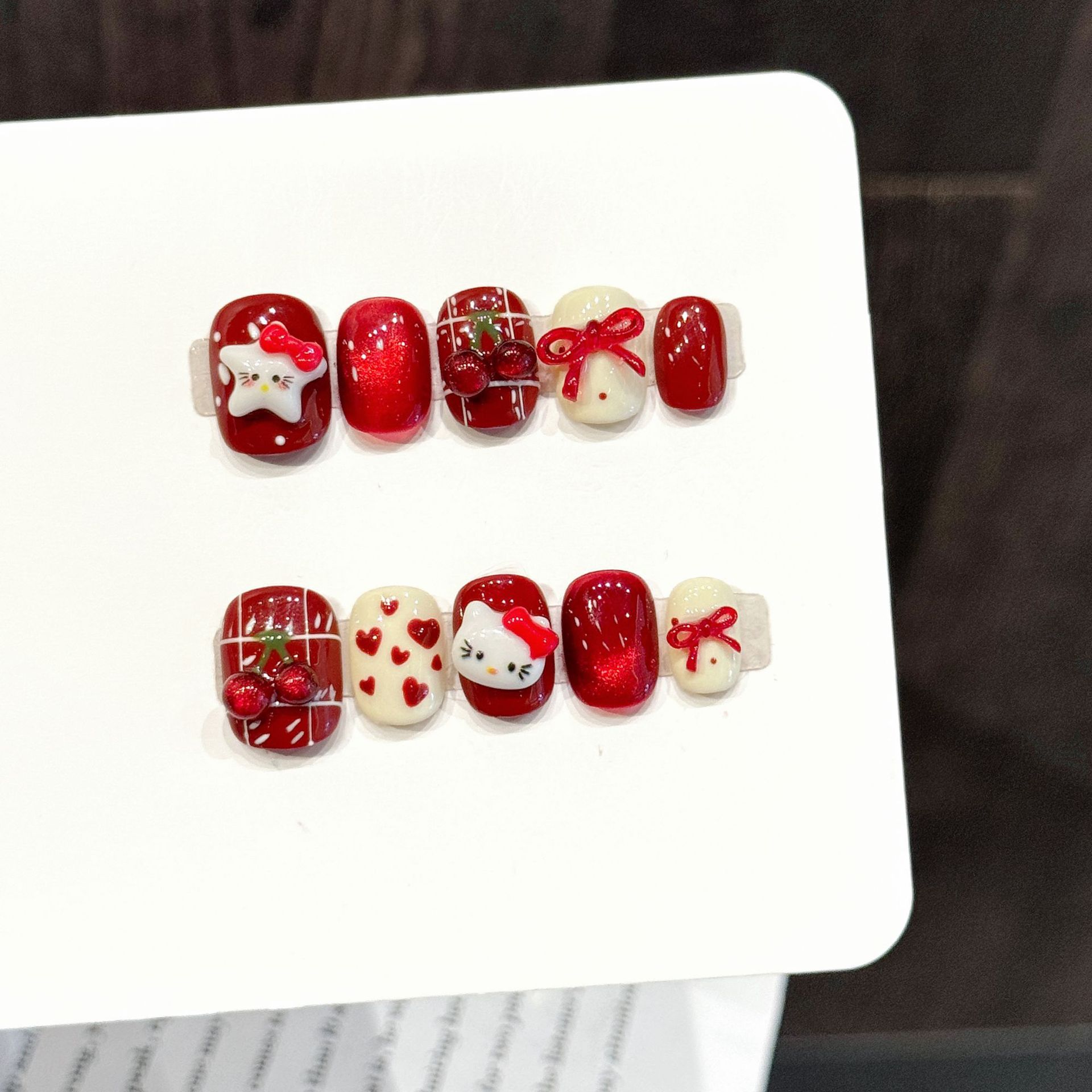 10PCS Handmade Nail Art Red Wh - огляд і ціна Nail Art Red Cherry