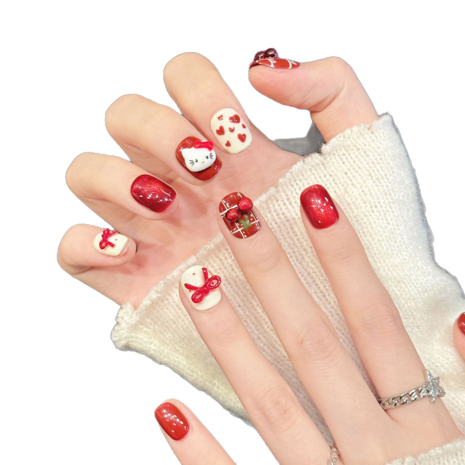 10PCS Handmade Nail Art Red Wh - огляд і ціна Nail Art Red Cherry