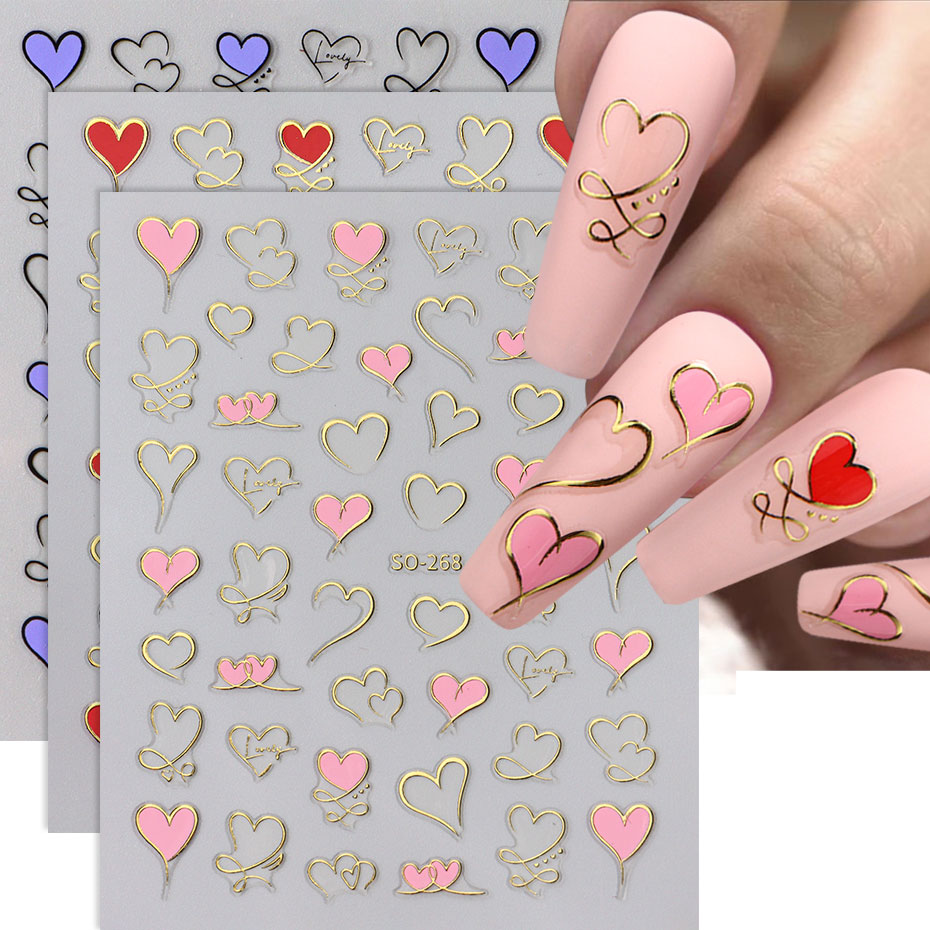 3pcs Y2K Gold Wave Line Heart  - огляд і ціна Nail Art Valentines Day