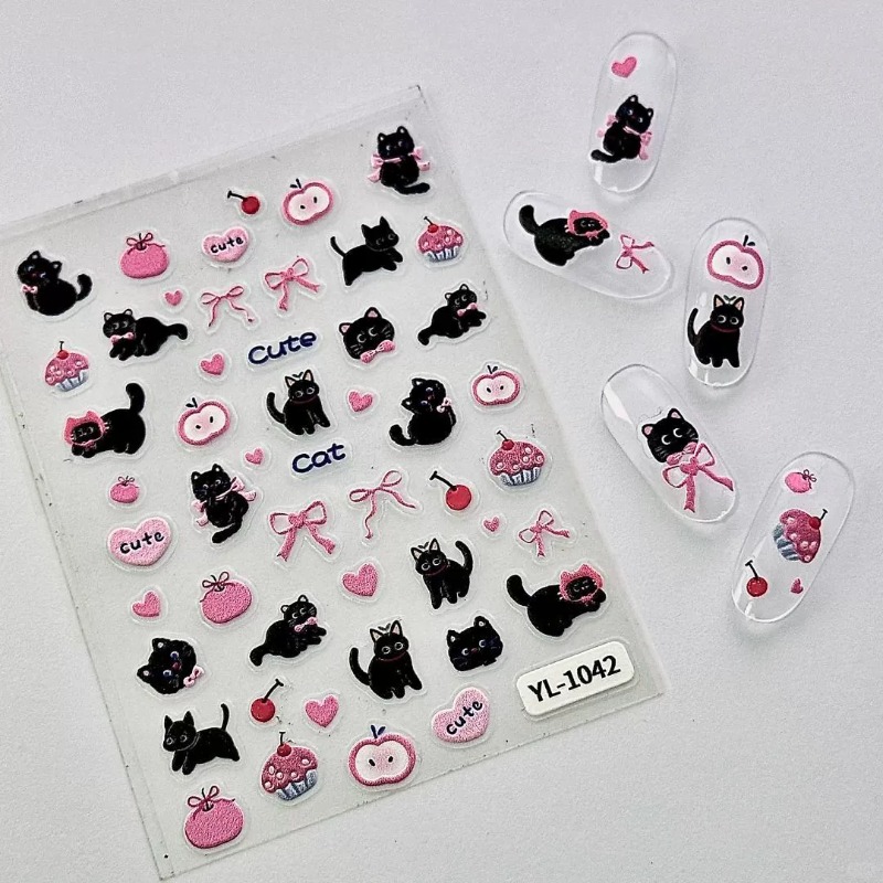 Cute Cartoon Bow Black Cat 3D  - огляд і ціна Nail Art Jelly