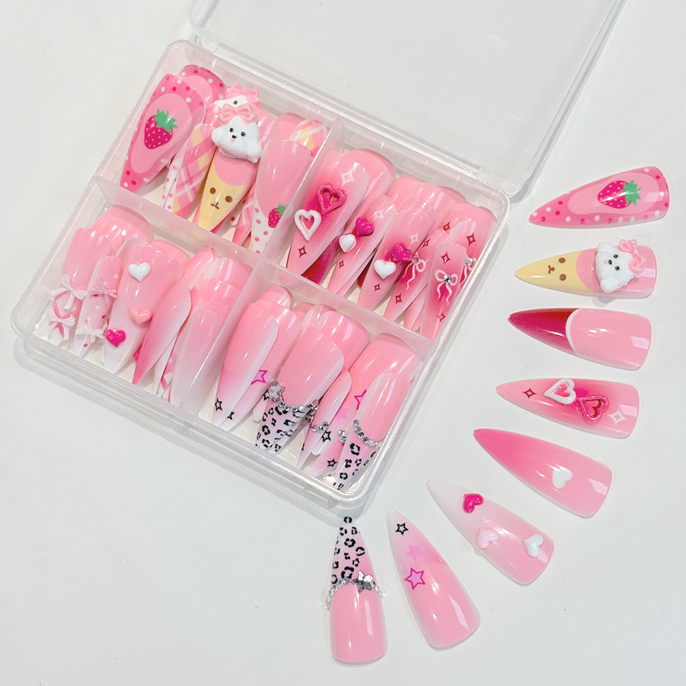 96Pcs Pink Long Stiletto Press - огляд і ціна Nail Art Y2K