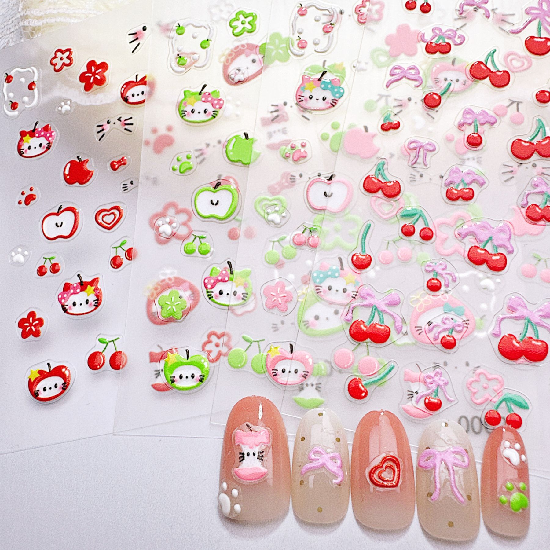 1Pcs Green & Red Apple Kitty N - огляд і ціна Nail Art Red Cherry