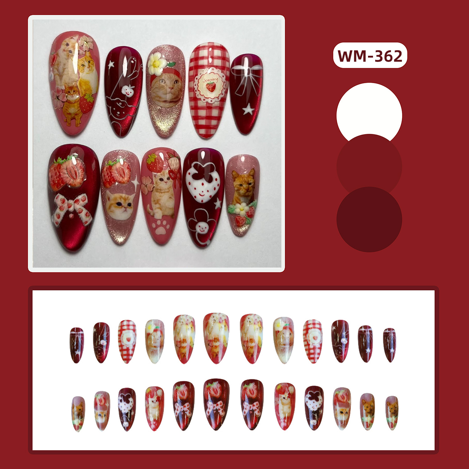 24pcs Strawberry Cat's Eye Pre - огляд і ціна Nail Art Y2K