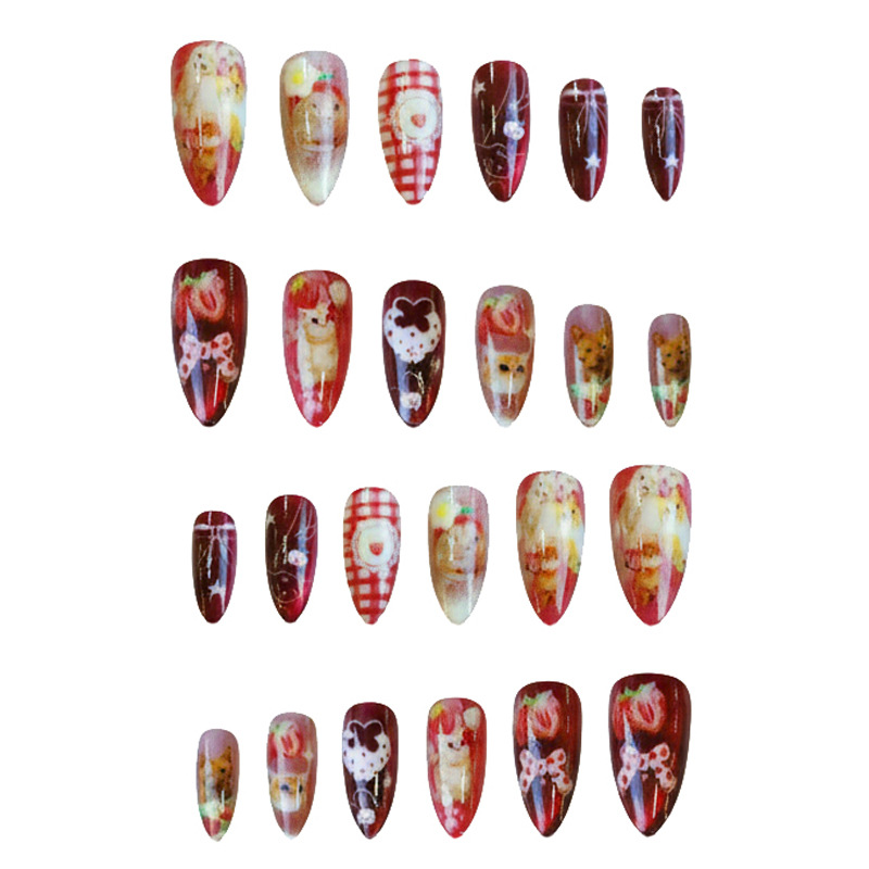 24pcs Strawberry Cat's Eye Pre - огляд і ціна Nail Art Y2K