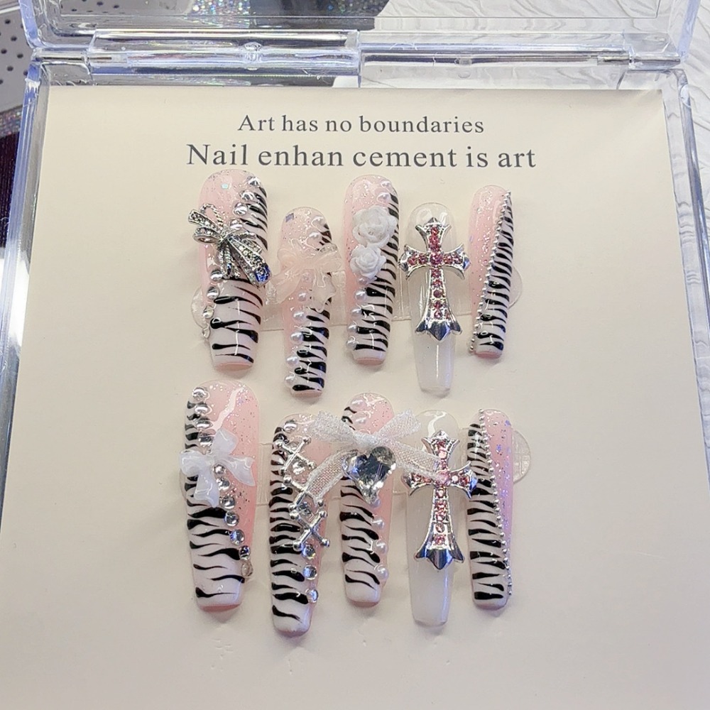 10 Pieces Y2K Pink Zebra Patte - огляд і ціна Nail Art Zebra